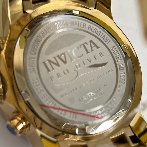 INVICTA Pro Diver Gold 0072 Mens Watch Chronograph Stainless Steel Band NIB - Picture 10 of 11